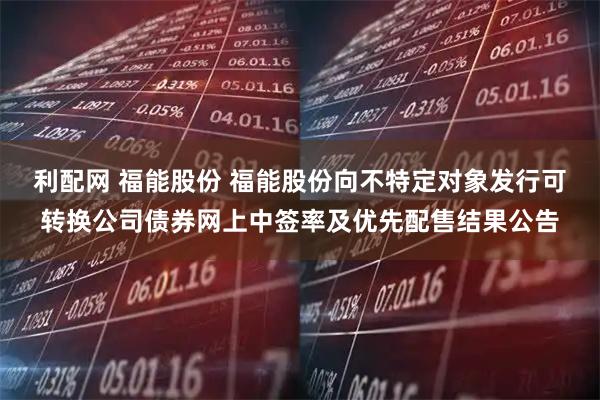 利配网 福能股份 福能股份向不特定对象发行可转换公司债券网上中签率及优先配售结果公告